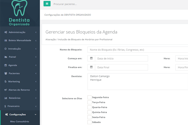 Bloqueio de Hor�rio na Agenda da Cl�nica