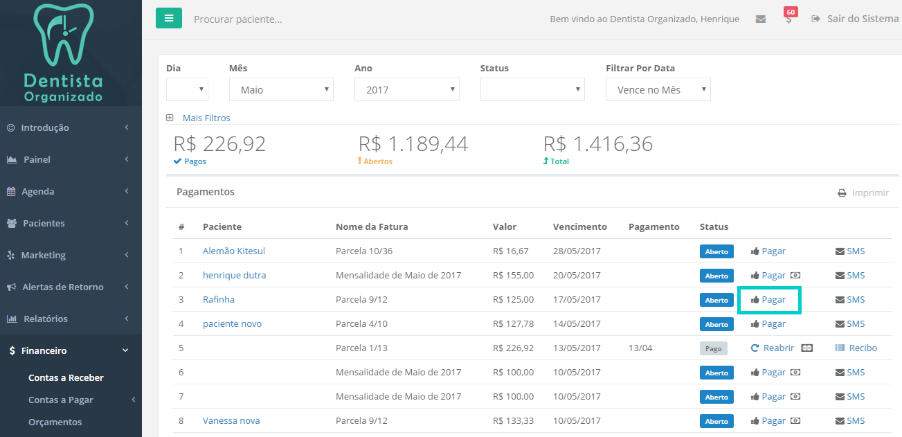 Contas a Receber Dentista Organizado