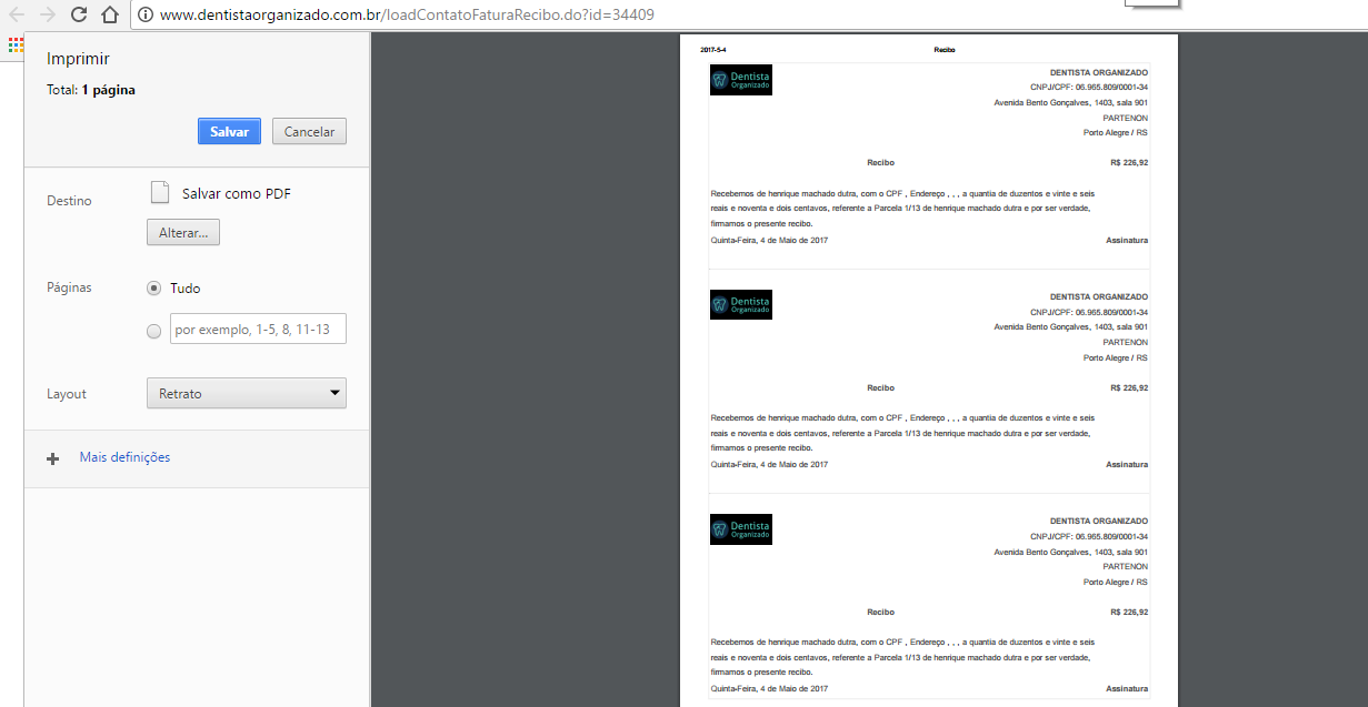 Recibo Personalizado para Dentistas