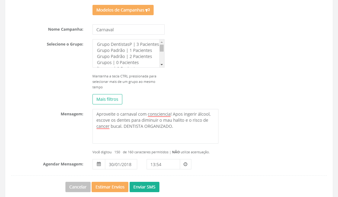 Modelo de SMS para o Carnaval