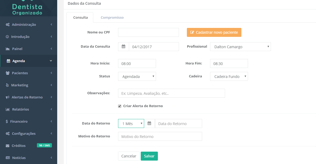 Alerta de Retorno para Dentistas