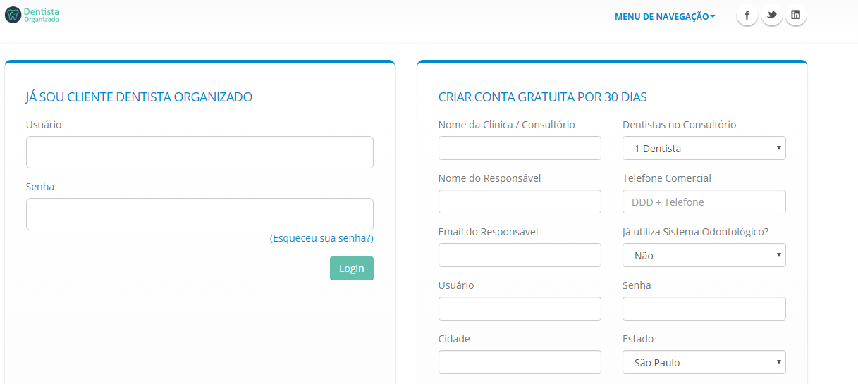 Login no Dentista Organizado