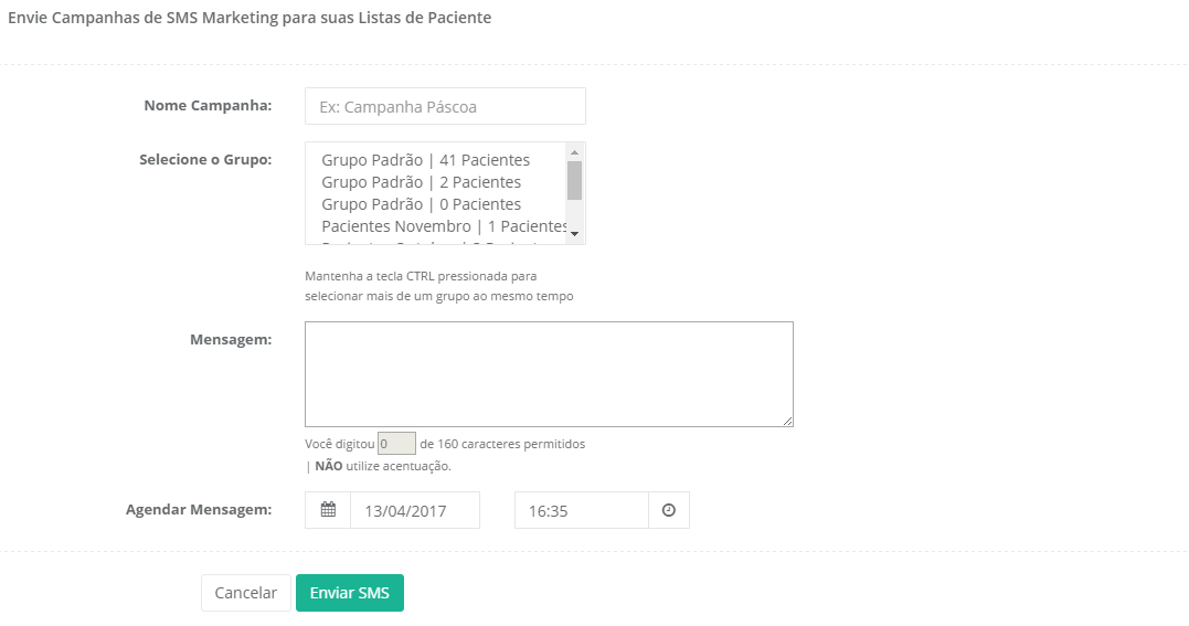 Criando sua campanha de SMS